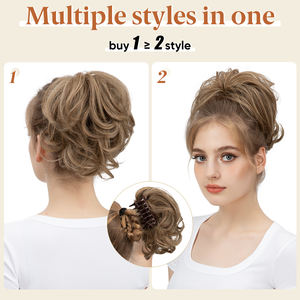 Extensions de Cheveux en Queue de Cheval à Pince Griffe de Haute Qualité en Gros, Postiche Synthétique Courte Frisée Ondulée pour Femmes - Product Image 3