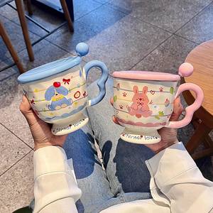 Ceramic Mug With <b>Lid</b> And Spoon Cartoon Dog Design For <b>Coffee</b> Breakfast Home Use Spring 2025 New Style Single <b>Cup</b> - Product Image 4