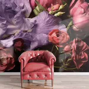 Diseño de papel tapiz 3D lavable autoadhesivo de <span class=keywords><strong>IRIS</strong></span> púrpura y peonía rosa - Product Image 3