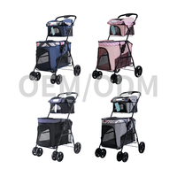 Poussette pour animaux de compagnie en fer léger à double couche, 4 roues, pliable, design respirant, facile à transporter, chariot de voyage en plein air