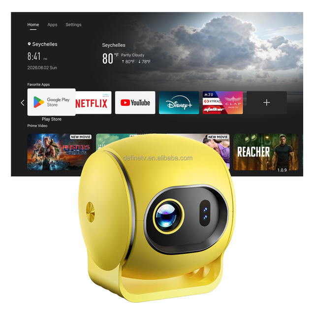 Portable Smart LCD Projector 200 ANSI Lumens Auto Focus Auto Keystone 4K Full HD Native 720P Short Throw Beamer Android 14 HIFI