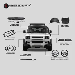 Repuestos automotrices capó de motor, luz de techo, kit de carrocería de coche, parachoques delantero de coche de fibra de carbono para Kit de carrocería Defender