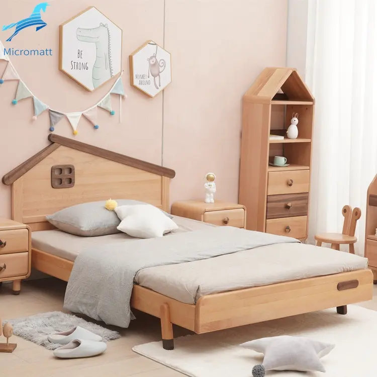 2020 New Style American Style Environment Natural Color Furniture Kids Room 1.3 meters kids wood bed