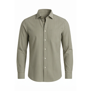 Men's Single Breasted Slim Striped Dress Shirt Long Sleeve Turn-down <b>Collar</b> Anti-Wrinkle Poplin Cotton Smart Casual Autumn Wear - Product Image 1