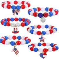 Bracelet Bohème Tendance avec Perles, Breloques Émail Alliage Étoile Cœur Nœud Papillon Drapeau, Strass Plastique, pour Fête, Thème Fête Nationale des États-Unis