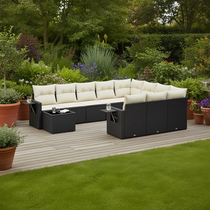 Ensemble de canapés de jardin en rotin noir avec structure en acier thermolaqué, mobilier d'extérieur pour jardin, design contemporain, 10 places et plus - Product Image 2