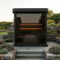 Sauna a cubo moderna da esterno con vetro panoramico, sauna a infrarossi lontani, in legno massello, per giardino, cortile, villa e casa.