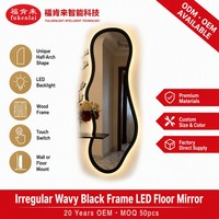 Miroir pleine longueur Fullkenlight, design créatif ondulé irrégulier, cadre en aluminium, éclairage LED