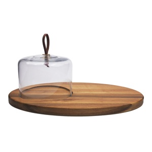 Support <span class=keywords><strong>ancien</strong></span> mode assiette a gateau en bois couvercle en verre dôme en verre avec plaque d'acacia - Product Image 3