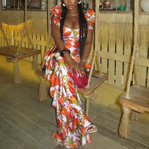 Nuevo Vestido Largo Halter con Estampado Floral para Verano, Vestido Boho Dulce para Vacaciones con Dobladillo con Volantes y Diseño de Cintura Media, a la Moda - Product Image 3