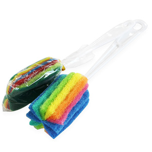 Colorful Long Handled Sponge Cup <b>Brush</b> <b>For</b> Household <b>Cleaning</b> With Seven Color Scouring Pad - Product Image 1