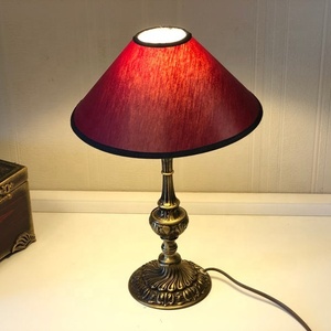 Elegant Red Shade <b>Table</b> Lamp Brass Base Traditional Design Indoor Bedroom Decor - Product Image 1