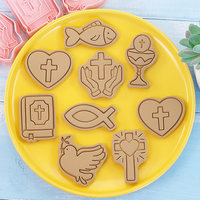 8 pezzi cartone animato pasqua comunione stampo per biscotti 3D in plastica stampo per biscotti per caramelle colomba della pace calice croce di zucchero strumento di cottura