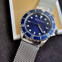 Montre pour homme en acier inoxydable, sportive, 43 mm, quartz analogique, bleue, chronographe, mouvement à trois aiguilles texturé, index des heures lumineux
