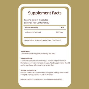 <span class=keywords><strong>Capsule</strong></span> di Colostro Bovino Fornite dalla Fabbrica - 30 Dosi 2000mg di Colostro per il Supporto Immunitario (Etichetta Privata) - Product Image 3