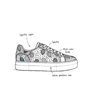 Chaussures de sport décontractées à lacets Xinzirain, plateforme personnalisée, semelle épaisse, clous multicolores, décor entièrement en cristal - Product Image 1