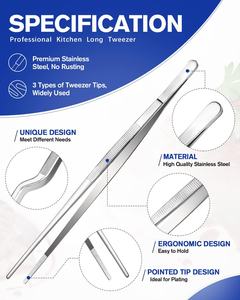 Fein kochende Pinzette Set Profession elle Edelstahl-Lebensmittel zange Küche Schwarz Lange Koch pinzette zum Kochen Dekorieren und Grillen - Product Image 3