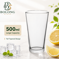 Verre à boire personnalisé avec logo, vente en gros, 500 ml (16,9 oz), en verre, base épaisse conique, compatible lave-vaisselle, pour eau, jus, cocktails