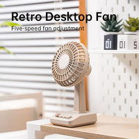 Ventilateur de bureau rétro 2000mAh rechargeable USB, moteur silencieux sans balais avec lumière pour voiture et bureau KC PSE