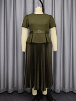 Ensemble jupe tendance grande taille pour femme, haut élégant à manches courtes et col rond, jupe longue plissée à pois, tenue de bureau pour femme