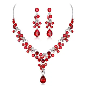 Hotsale Perhiasan Dekorasi Bunga Kualitas Tinggi Warna-warni Kancing Anting & Liontin Kalung Mode Kristal 2 Perhiasan Set untuk Wanita