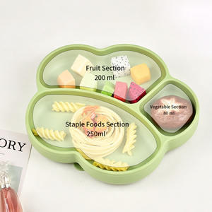 Plato de silicona con divisiones para niños, bandeja de alimentación con forma irregular en colores rosa, azul y verde. - Product Image 5