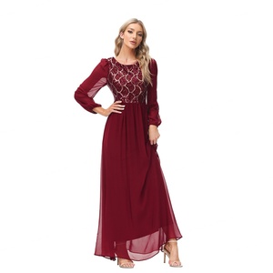 ชุดเดรสชีฟองแขนยาวคุณภาพสูง แต่งเลื่อม คอทรงโอ เปิดหลัง มีซับใน สำหรับผู้หญิง ชุดราตรี - Product Image 6