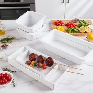 Assiettes rectangulaires blanches et noires <span class=keywords><strong>de</strong></span> qualité supérieure, vaisselle en plastique, plateaux <span class=keywords><strong>de</strong></span> service en mélamine, adaptées à l'utilisation dans les restaurants et les hôtels - Product Image 1
