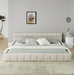 Lit King-Size Moderne de Luxe Réglable avec Revêtement en Tissu Doux et Cadre en Bois pour Meubles de Chambre d'Appartement - Product Image 3