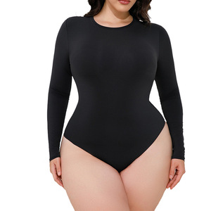 Body sculptant pour femme à manches longues, double couche, très élastique, ajusté, effet ventre plat, pour le sport et le yoga - Product Image 2