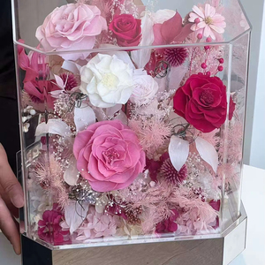 ดอกไม้สดคงสภาพยาวนานในกล่องอะคริลิค งานแฮนด์เมด ช่อดอกกุหลาบนิรันดร์ 360 °   กล่องของขวัญใสตกแต่งสำหรับงานแต่งงานที่บ้าน - Product Image 2