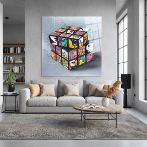 Vibrant Rubik's Cube Graffiti Art: Printed <b>Canvas</b> <b>Wall</b> Decor,TEMPERED GLASS ART - Product Image 3