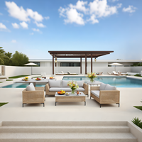 Ensemble de patio en rotin tout temps 5 pièces: canapé en osier avec coussins et table basse pour jardin