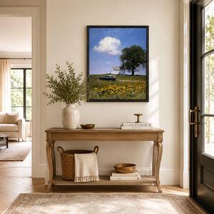 Frühlingswiesen-Bauernhaus Ölgemälde auf Leinwand, Wildblumenfeld im Vintage-Stil, Schwarz Gerahmt, Handgefertigte Wandkunst für Hotel, Villa, Wohnzimmer - Product Image 3