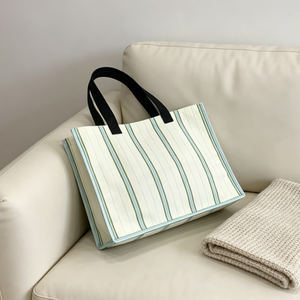 Bolsa de Compras Personalizada con Logotipo, Bolso de Mano de Lona para Mujer, Bolso de Compras a Rayas Personalizado, Bolso de Hombro de Viaje - Product Image 3