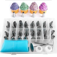 32-teiliges Edelstahl-Kuchen-Dekorations set mit Spritz beutel-Rohr düsen für Cupcake-Zuckerguss-Tipps Baking Essentials