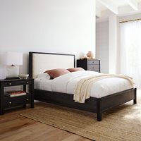 Lit double en bois massif de 1,8 m, style campagne américaine, pour chambre principale, avec dossier souple, lit en chêne rétro français, idéal pour gîte, lit en bois de 1,8 m