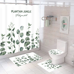 Ensemble de salle de bain 4 pièces écologique, imperméable, design moderne et luxueux, comprenant un rideau de douche, un tapis de bain et un tapis de douche en polyester - Product Image 1