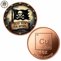 Pièce de monnaie en cuivre pur 999 de 1 once, personnalisée en gros, motif drapeau pirate Crâne des morts ne craignant rien, pièce de monnaie commémorative de collection