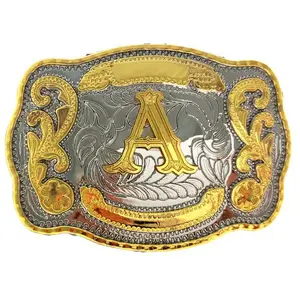 inner width 40mm letter A B C D E F G H I J K L M N O P Q R S T U V W X Y Z golden silver western style name plate belt buckle