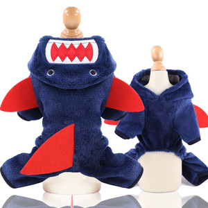 Pet Shark Costume Navy Blue Coral Fleece Dog <b>Cat</b> <b>Clothes</b> All Seasons European Style Four-Legged Flannel Apparel - Product Image 2
