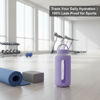 Bouteille d'eau réutilisable en verre borosilicate de 800 ml avec marqueur de temps, gourde de sport anti-fuite, personnalisable avec logo, sans BPA