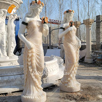 Statue de femme en marbre exquis MILY, sculpture de dame avec fleurs sculptées pour la décoration extérieure de villa, jardin, parc