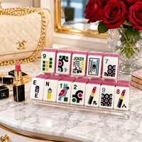 Jeu de Mahjong américain portable en acrylique double couche, motif perroquet, avec rouge à lèvres rose pailleté de luxe, pour 4 joueurs, divertissement et loisirs