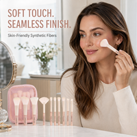 Ensemble de 10 pinceaux de maquillage de voyage miniatures avec logo personnalisé, pochette à fermeture éclair rose, kit de pinceaux cosmétiques portable