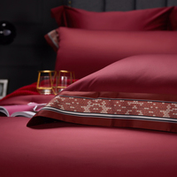 Ensemble de housse de couette et drap de lit de haute qualité, style de luxe, rouge, doux et soyeux