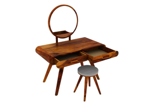 Table de toilette ronde Jodhpuri Woods Laz élégante et robuste en bois massif avec tiroirs spacieux, parfaite pour la chambre à coucher - Product Image 4