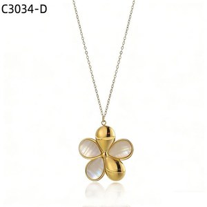 Collier pendentif fleur Amy Amy plaqué or avec incrustation de coquillage, chaîne serpent, bijoux pour femme, cadeau, style classique pour le quotidien - Product Image 1