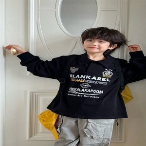 Vente en gros 2025 Automne Nouveau T-<span class=keywords><strong>shirt</strong></span> polo <span class=keywords><strong>noir</strong></span> manches longues imprimé lettres pour enfants pour garçons - Product Image 1