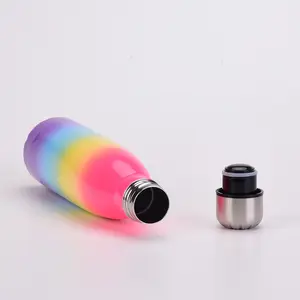 2023 500 ml BPA free custom rainbow gradient colors vacuum cola shaped double wall stainless steel sports water bottle